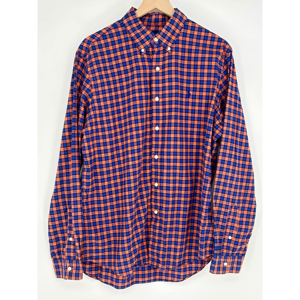 Ralph Lauren Polo Orange Navy Plaid Long Sleeve Button Up Shirt- Men's Large